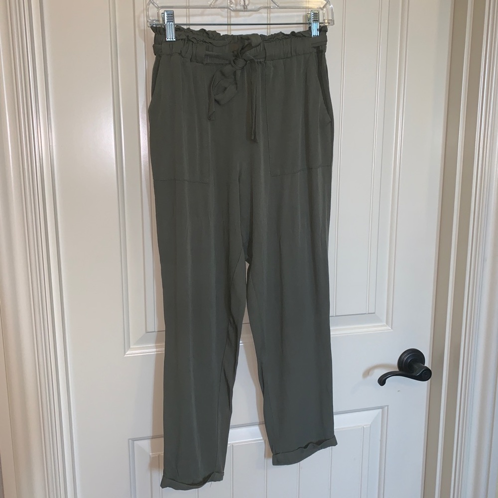 olive green paper bag pants